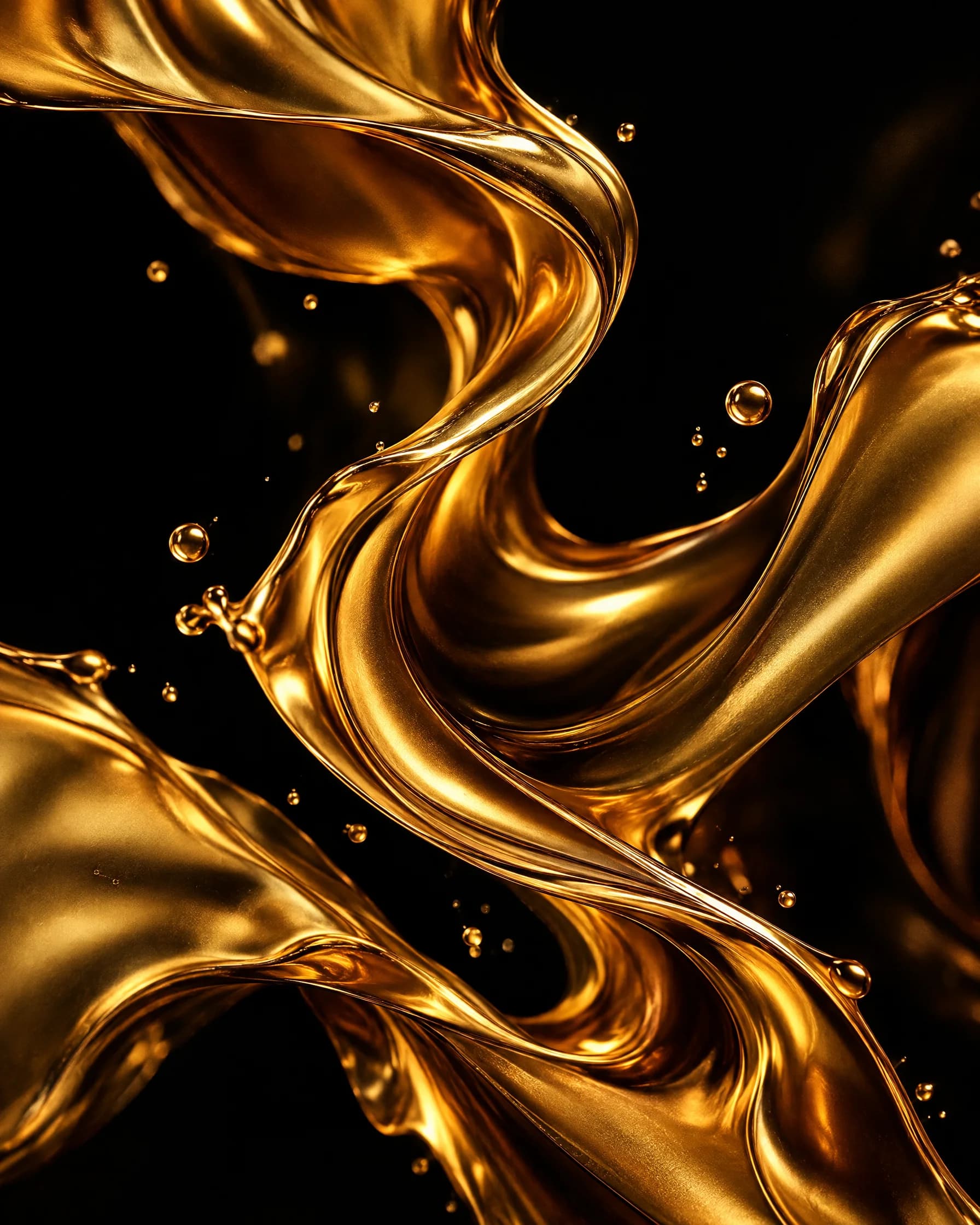 Ribbons of liquid gold folding through black space.